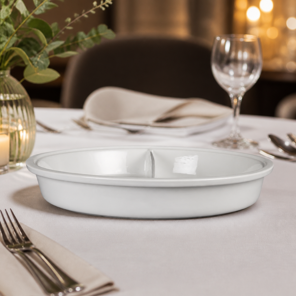 Commercial Divided Round Dish 3.5Ltr Porcelain Catering Equipment