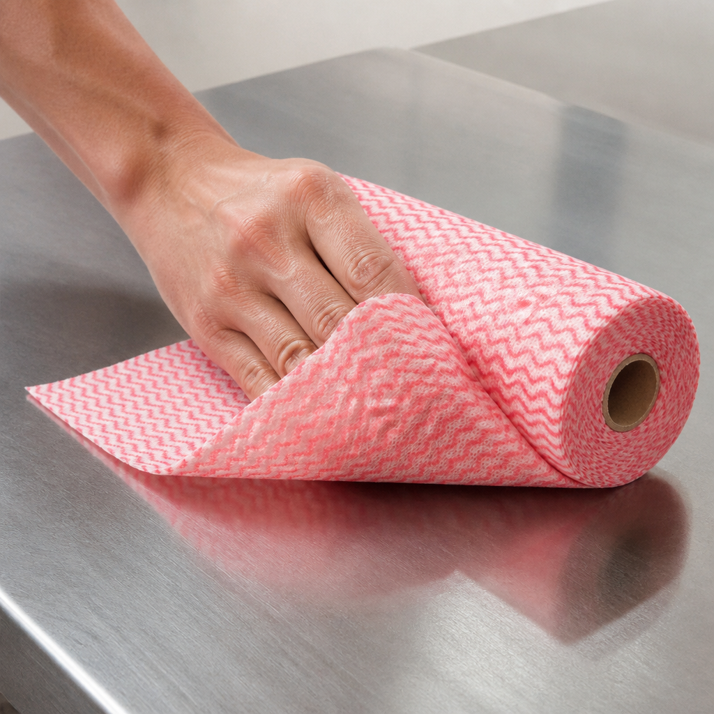 Roll of 100 non-woven red cleaning cloths