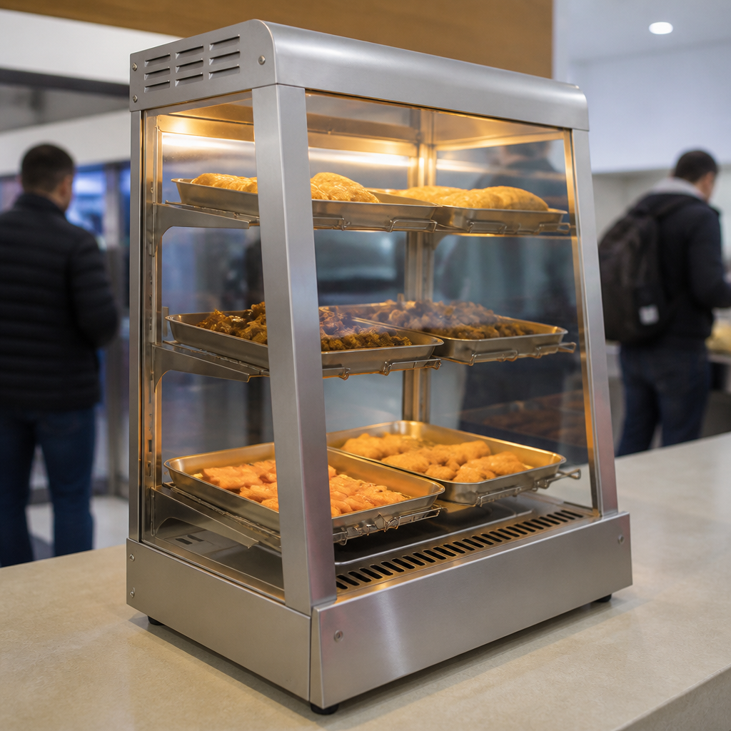 Countertop Heated Display Case with Rear Sliding Glass Doors