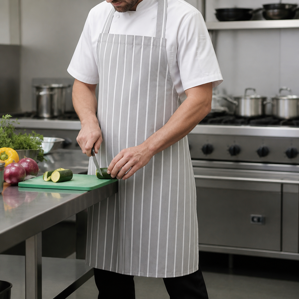 Commercial Butchers Stripe Bib Apron in Light Grey