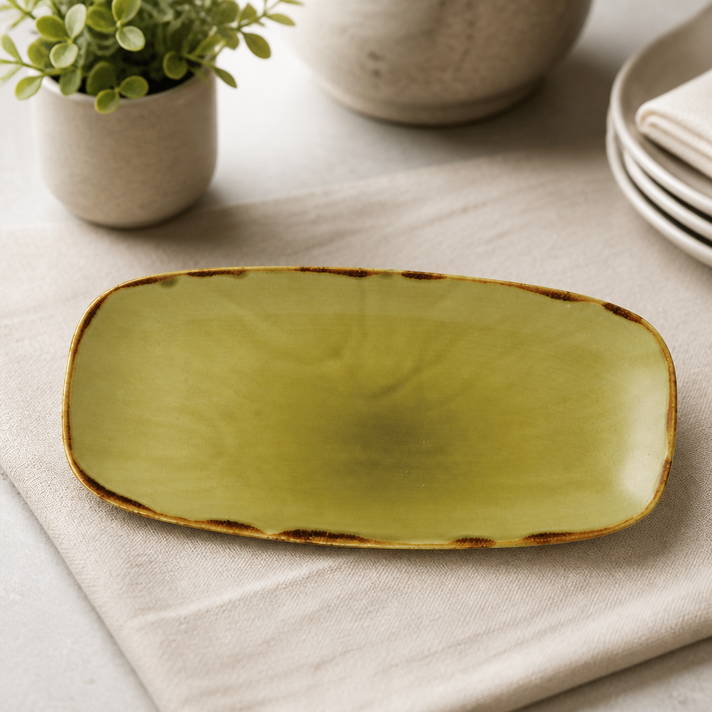 Commercial Oblong Chefs Plates Green 298 x 153mm 12 Pack