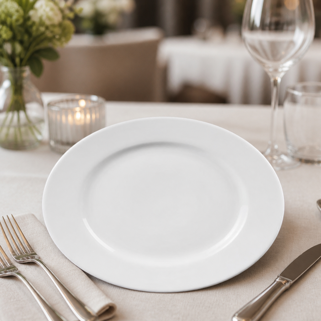 Commercial Wide Rimmed Plates 310mm Whiteware 6 Pack