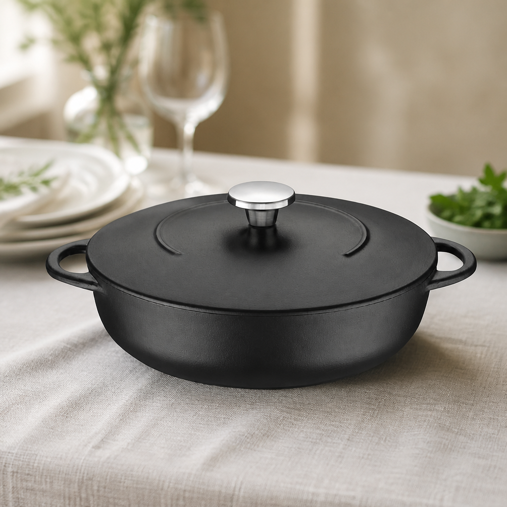 4.1L Commercial Enamel Cast Iron Shallow Casserole Dish 28cm