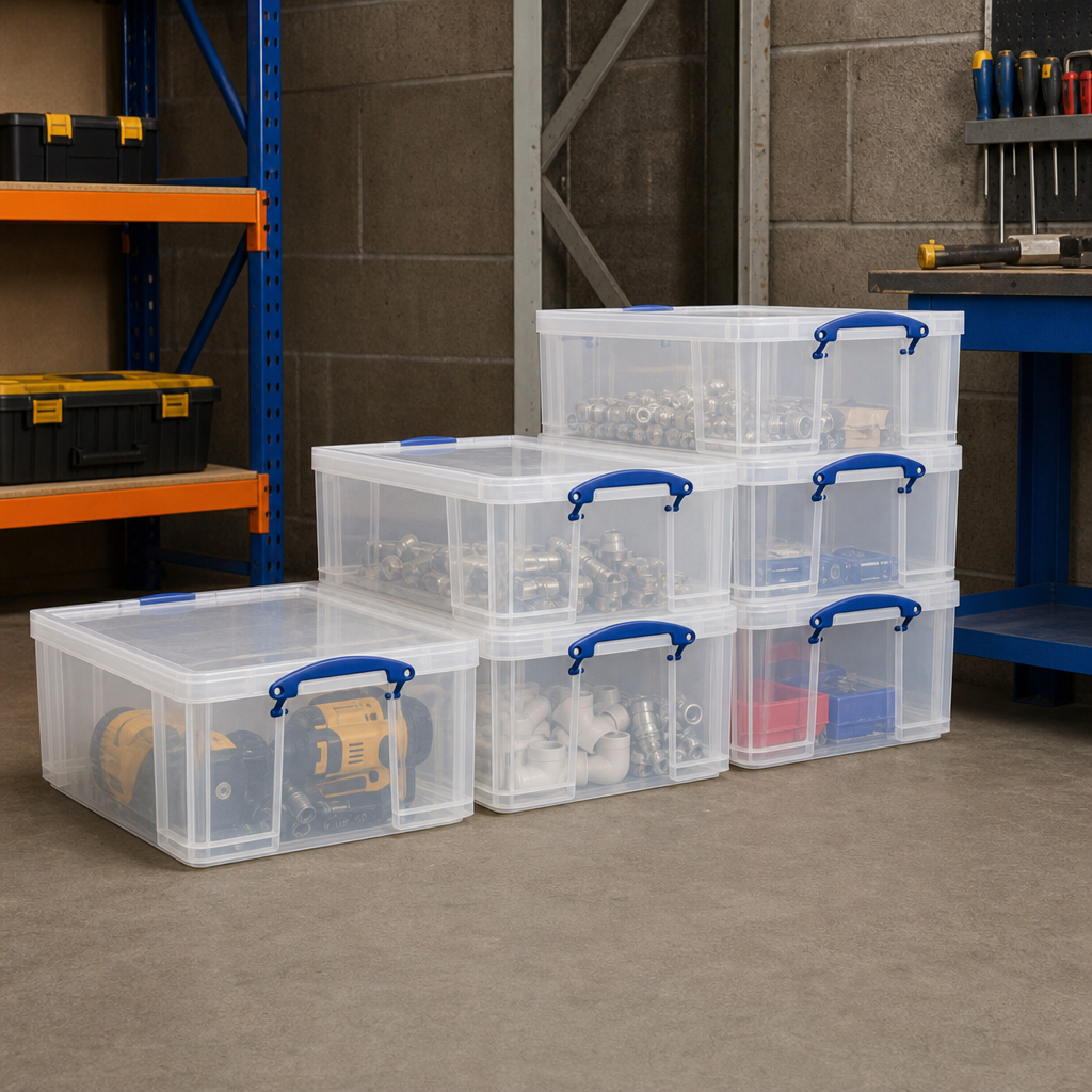 50 Litre Clear Clip Lock Storage Boxes – Pack of 6