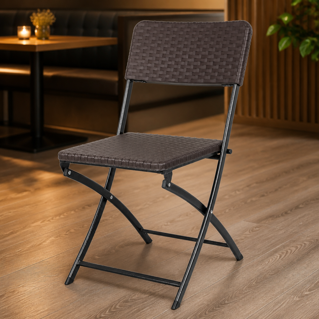 Commercial Rattan Folding Chairs - Outdoor Seating (2 Pack)