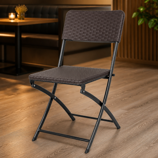 Commercial Rattan Folding Chairs - Outdoor Seating (2 Pack)