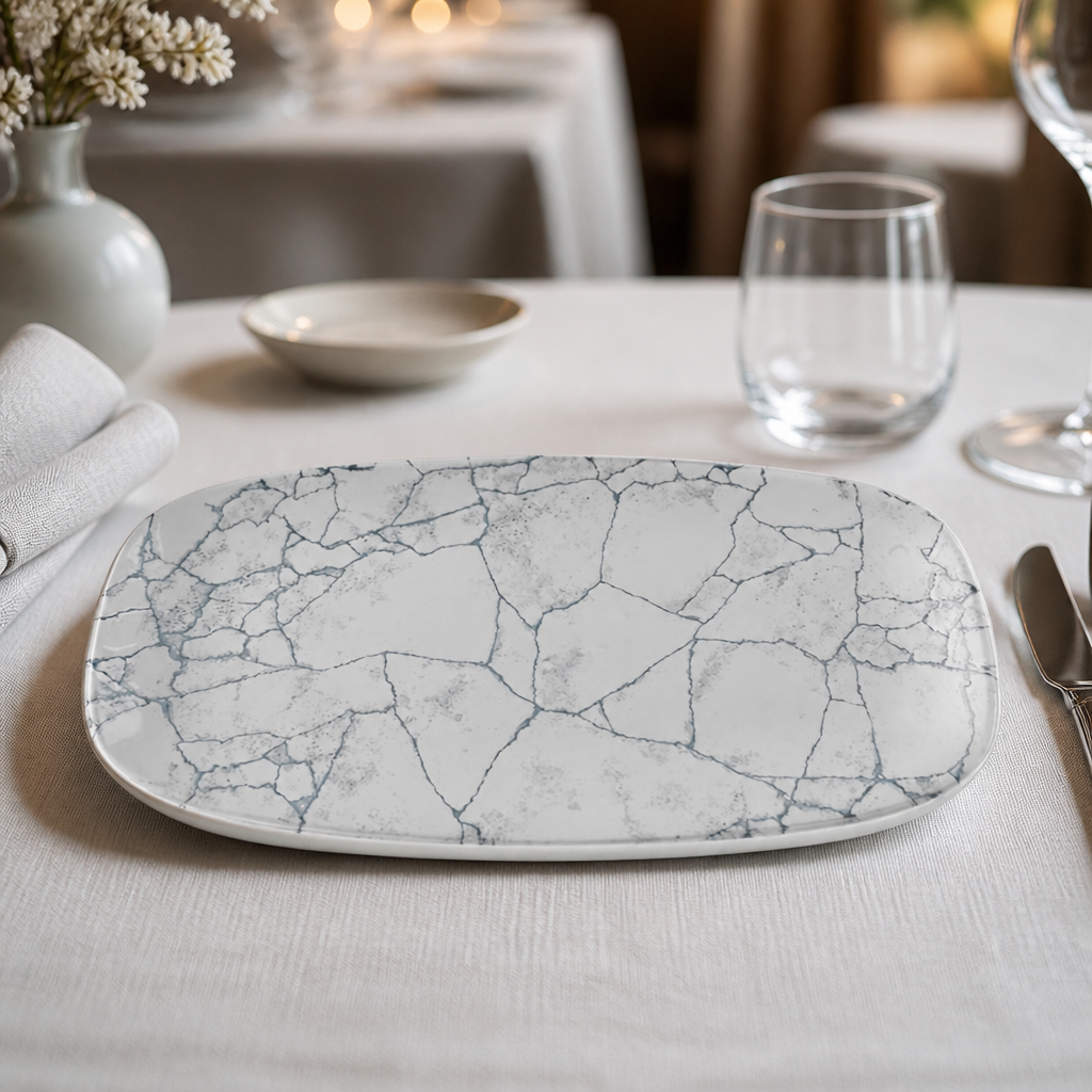 Commercial Kintsugi Oblong Plates 355x189mm Grey 6 Pack