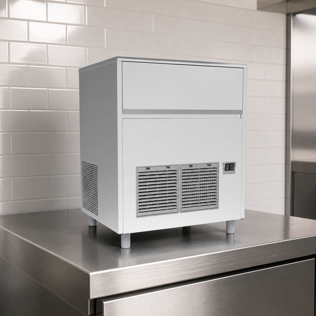 Commercial Gourmet Cube Ice Maker 85kg Output in stainless steel