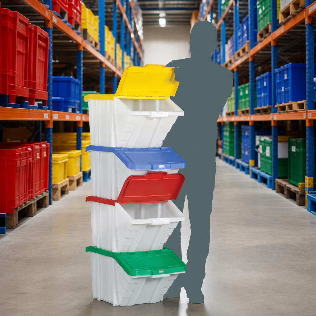 50L Stackable Storage Containers With Coloured Lids