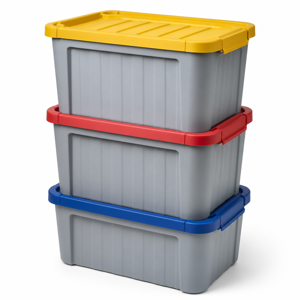 50L Stackable Storage Containers With Coloured Lids