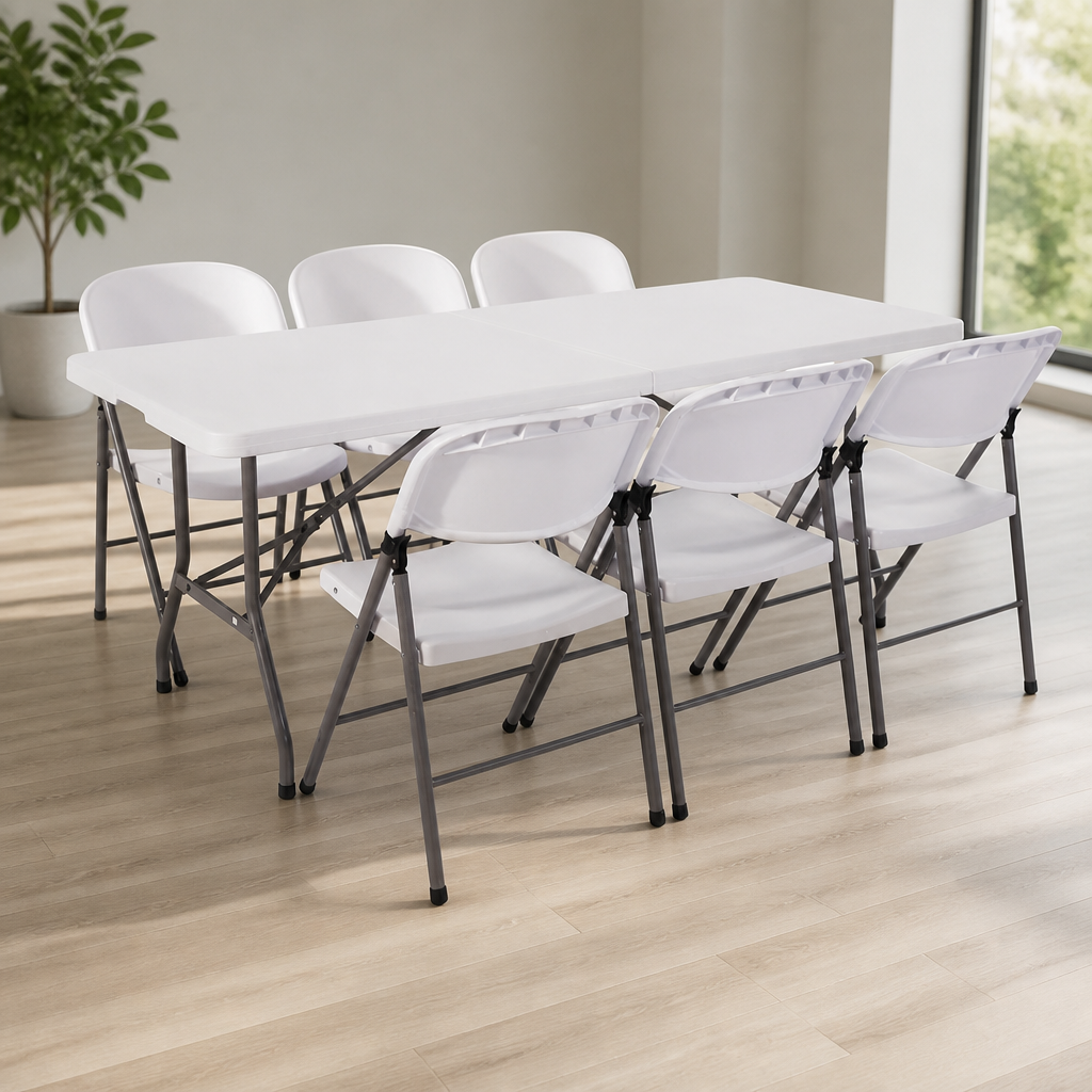 6ft Commercial Folding Table and Chair Set with Carry Handle