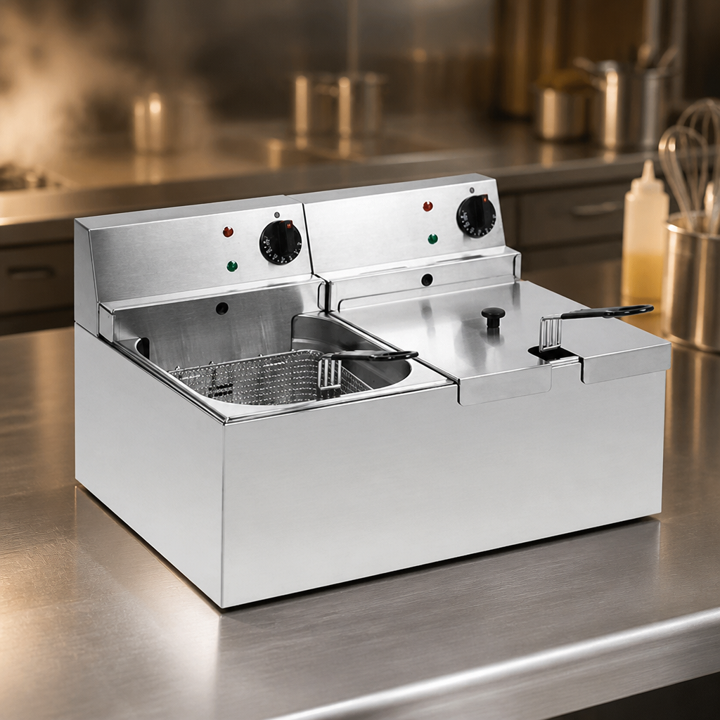 Commercial Countertop Electric Fryer 2x 4Ltr Stainless Steel