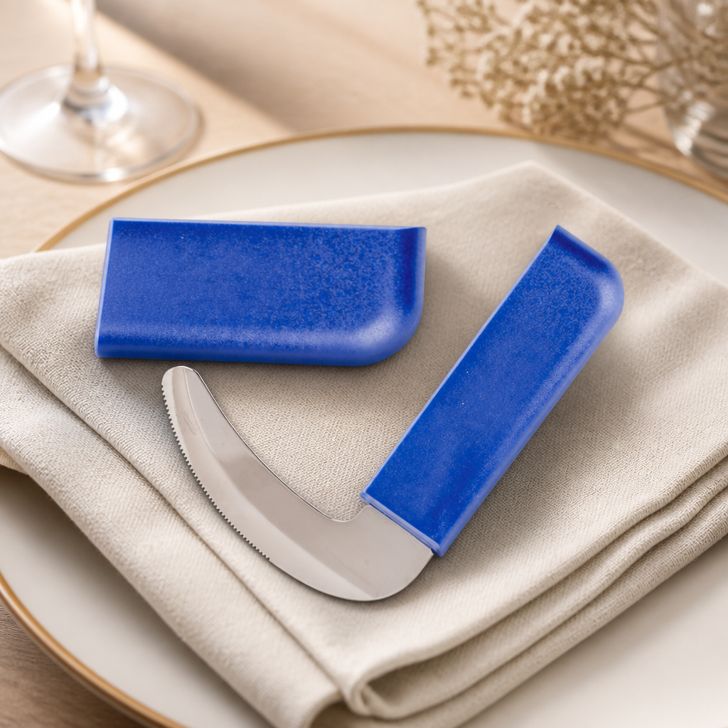 Set of 12 commercial curved knives with stainless steel blue handles