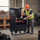 Heavy Duty Tuffbank Storage Site Chest with Secure Locking, Gas Strut Lid, and Forklift Skids for Secure Tool Storage