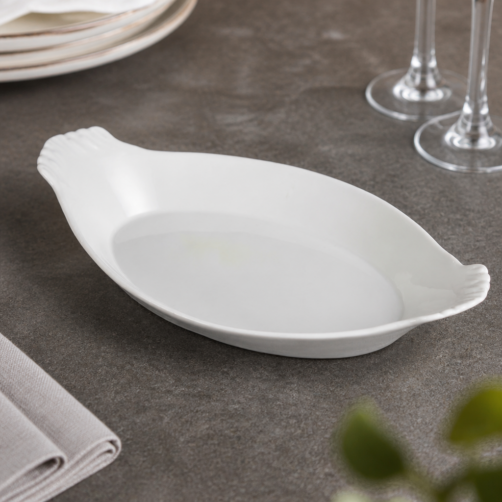 Commercial Oval Eared Dishes 320x177mm Porcelain - 6 Pack