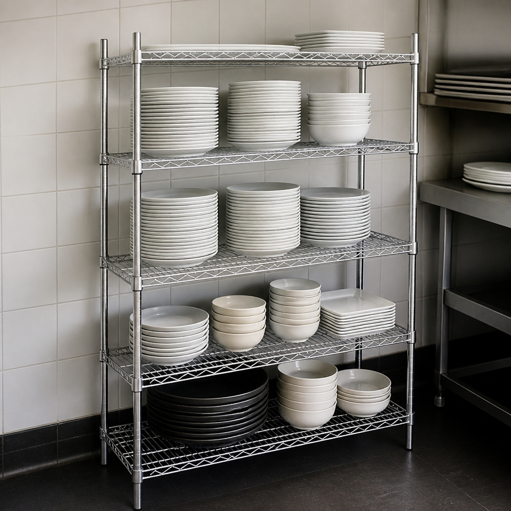4 Tier Commercial Wire Shelving Unit 1525x460mm Silver