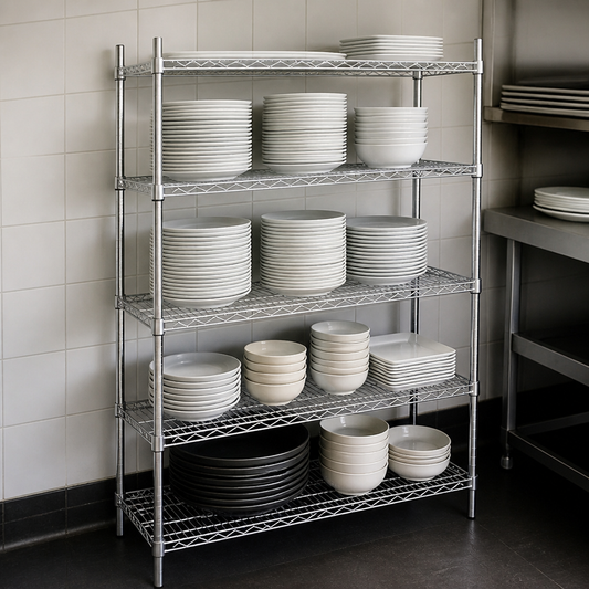 4 Tier Commercial Wire Shelving Unit 1525x460mm Silver
