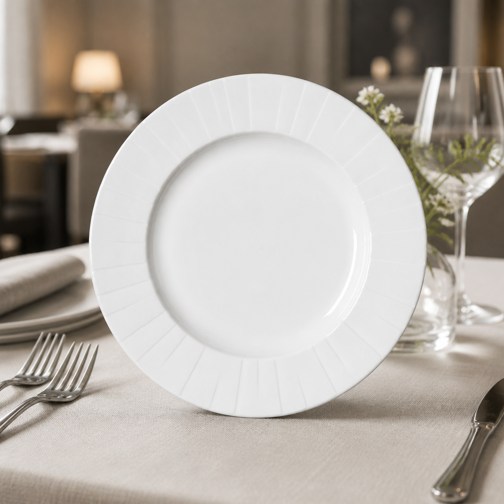 Commercial Mid Rim Plates 255mm - 24 Pack Durable Glaze