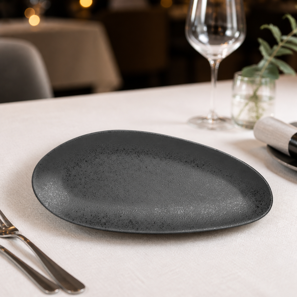 Commercial 357mm Oval Serving Plate - 4 Pack Stoneware