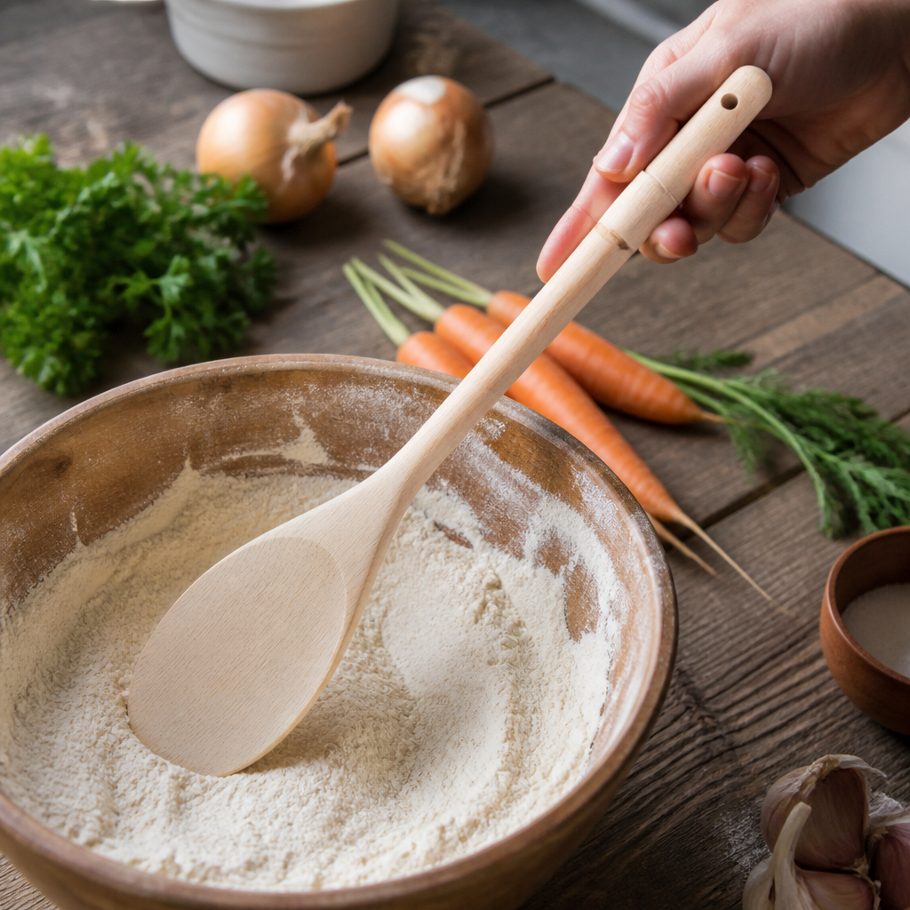 12" wooden cooking spoon for commercial kitchen use