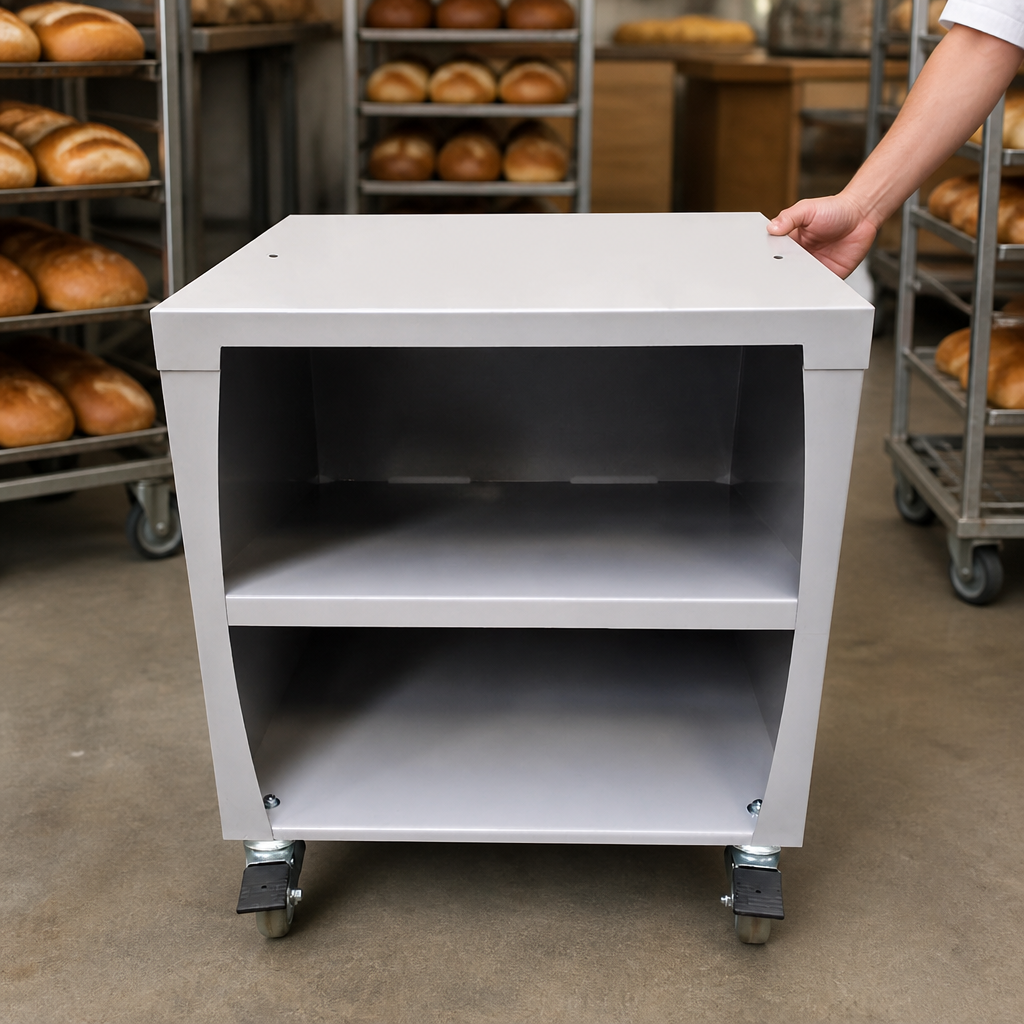 Commercial stand for bread slicer, 620mm height, steel construction