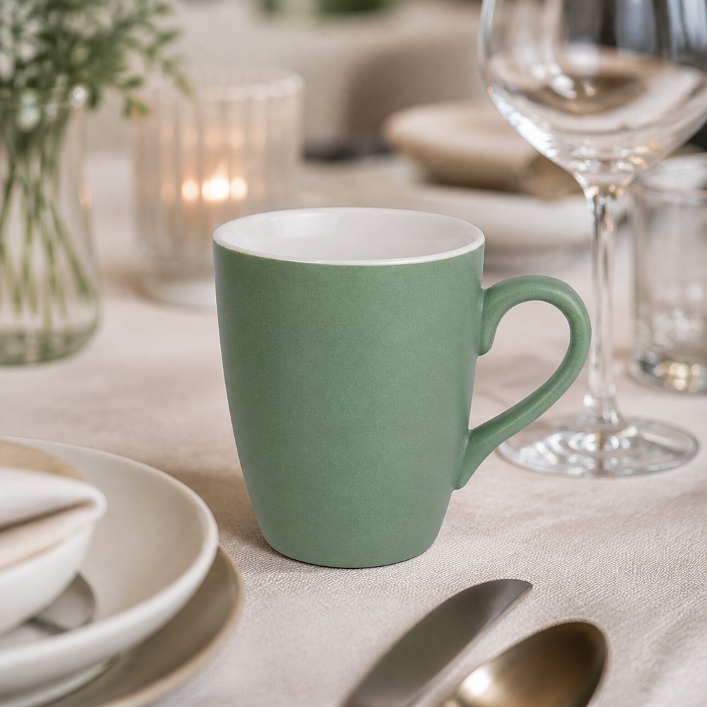 Set of 6 Commercial Pastel Mugs Green 340ml