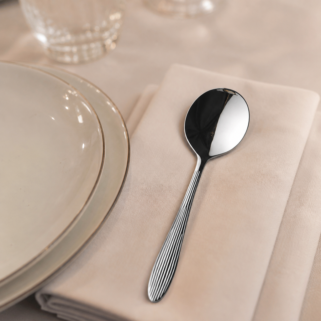 Set of 12 commercial stainless steel soup spoons