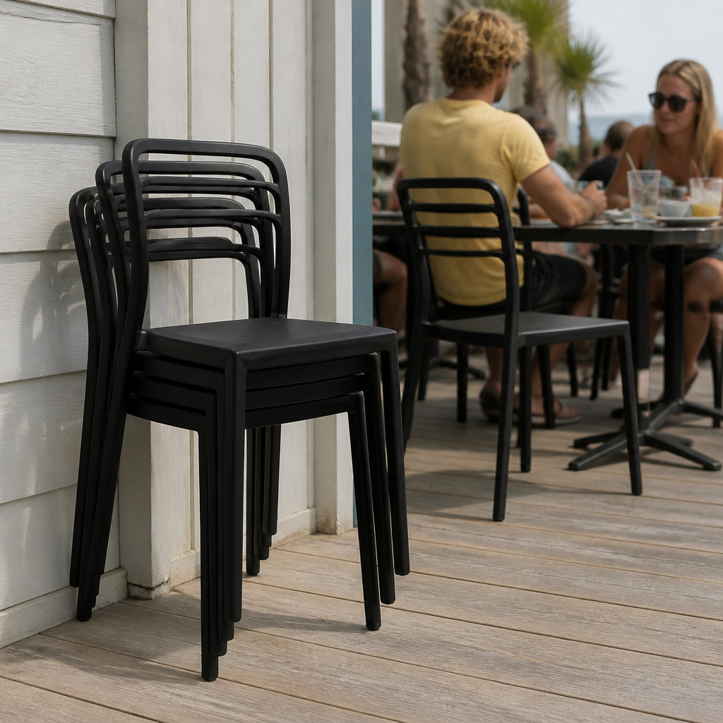 Set of 4 ergonomic outdoor plastic chairs in black