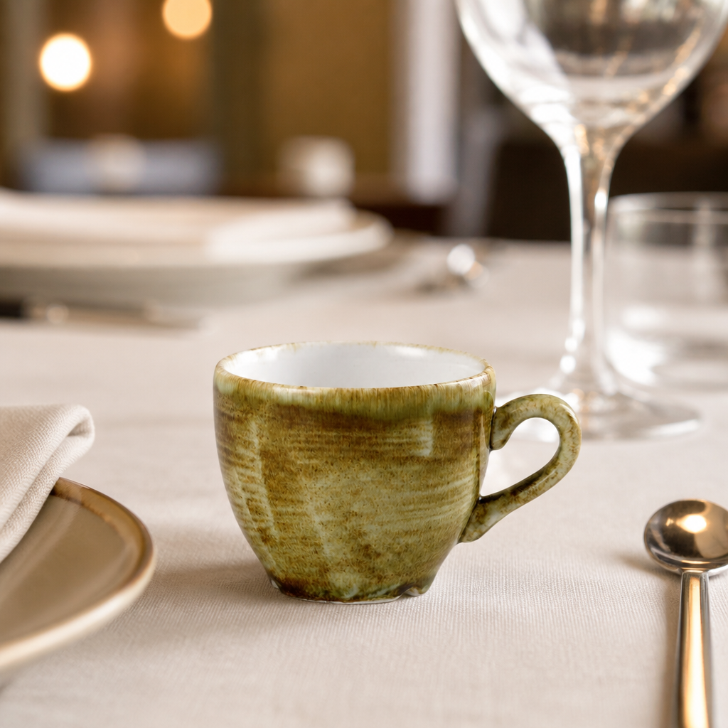 Commercial Espresso Cups 3.5oz Olive Porcelain 12 Pack