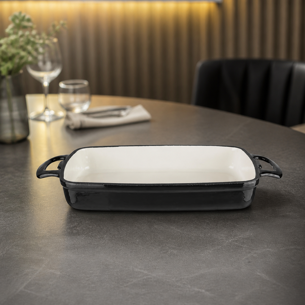 Commercial Cast Iron Roasting Dish 1.8Ltr Rectangular Black