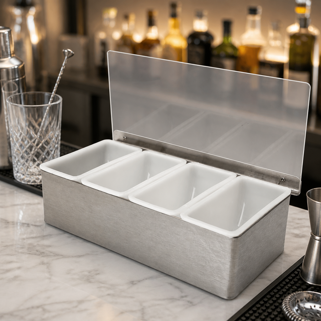Commercial 4 Compartment Condiment Holder Stainless Steel