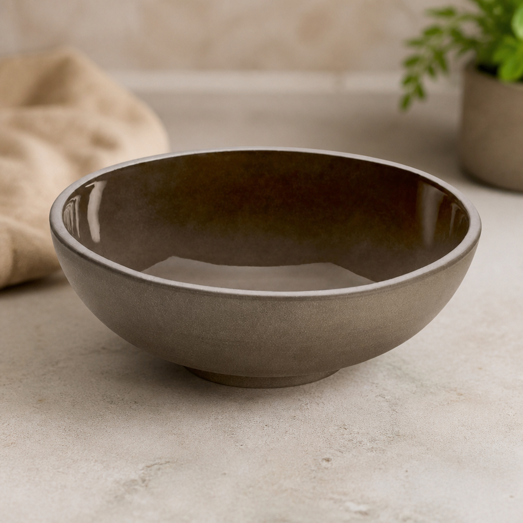 Taupe stoneware bowls 140mm 6 pack for catering use