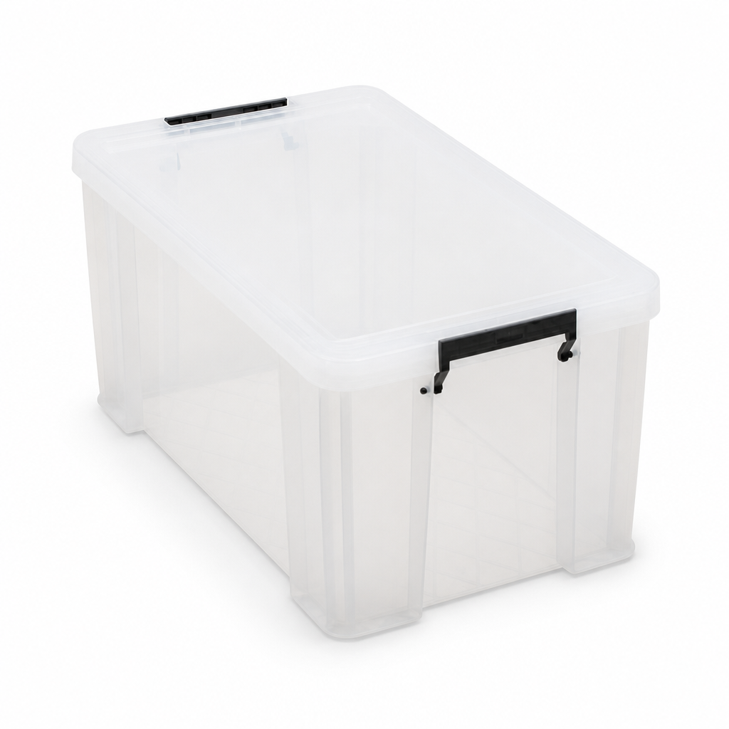 54 Litre Clear Plastic Storage Boxes with Clip Lock Lids