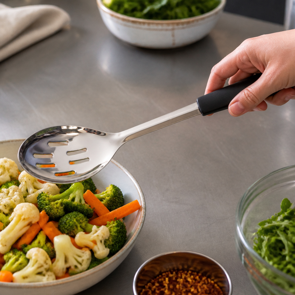 Commercial Slotted Serving Spoon 340mm with Black Handle