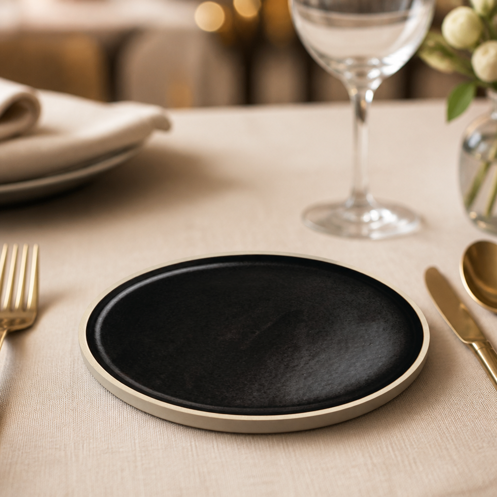 Set of 6 Commercial Canvas Flat Plates Delhi Black 180mm