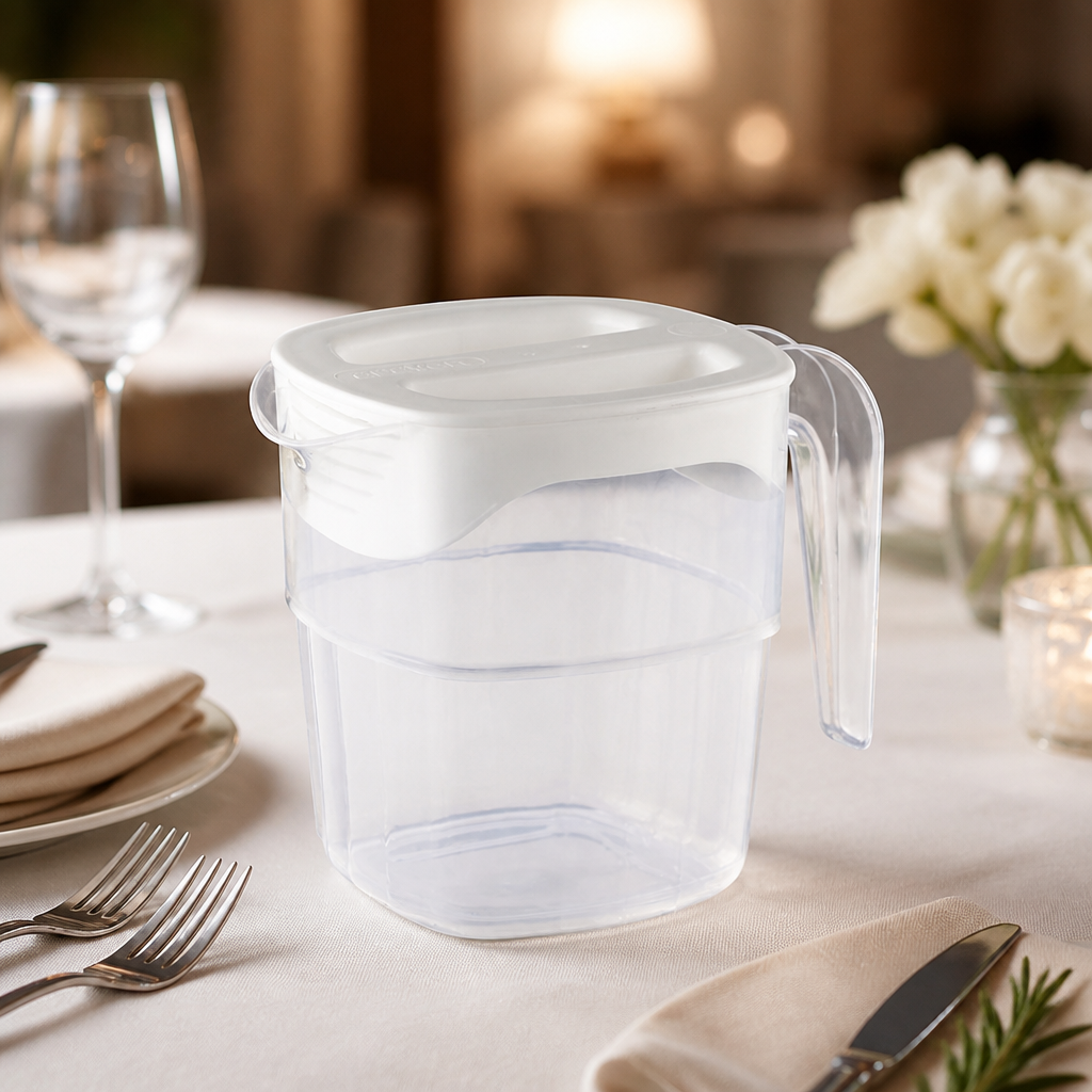 1Ltr Commercial Plastic Jug with Innovative Lid and Stackable Design