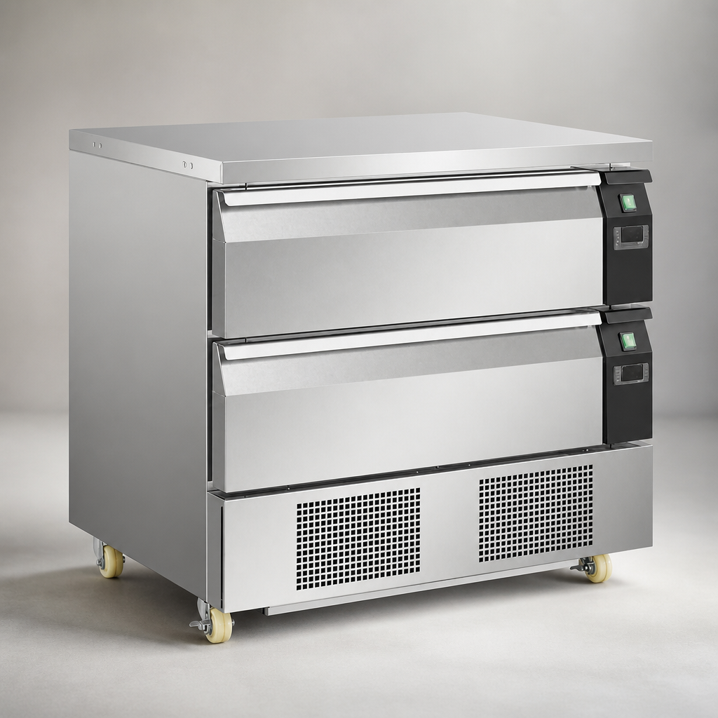 Commercial Double Drawer Dual Temperature Counter Fridge Freezer