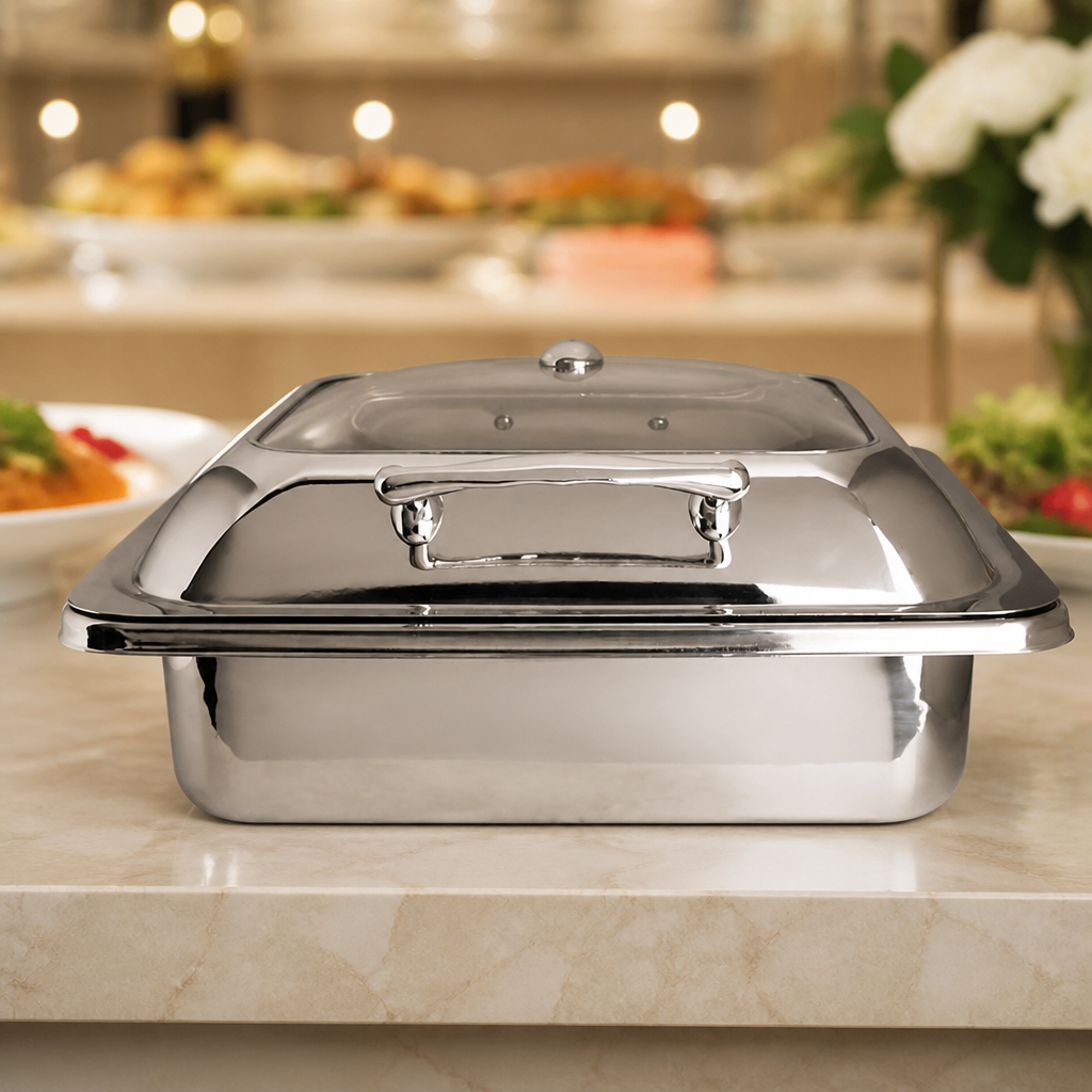 Commercial Square Chafing Dish 5.7Ltr with Glass Lid