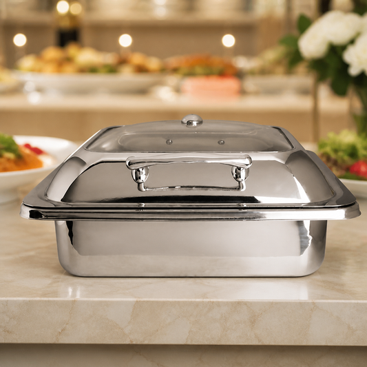 Commercial Square Chafing Dish 5.7Ltr with Glass Lid
