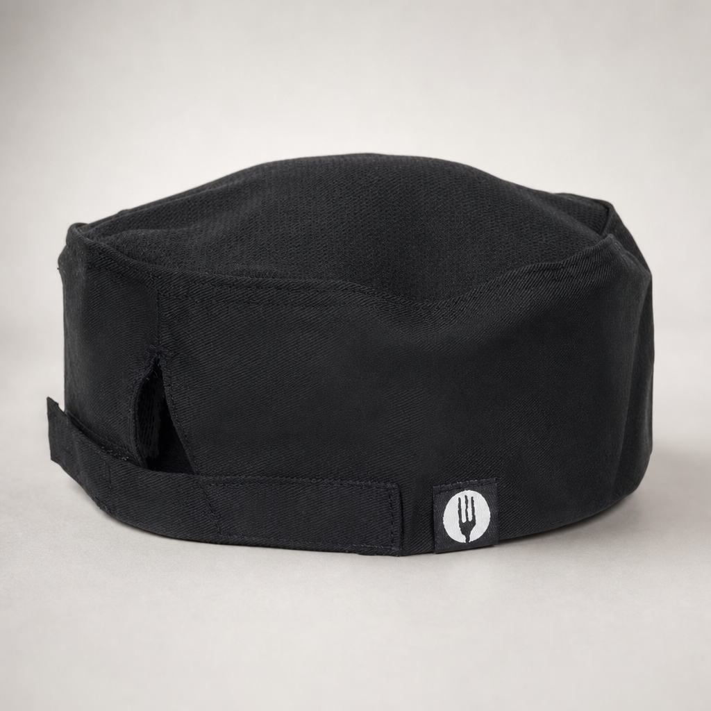 Commercial adjustable black beanie for catering professionals