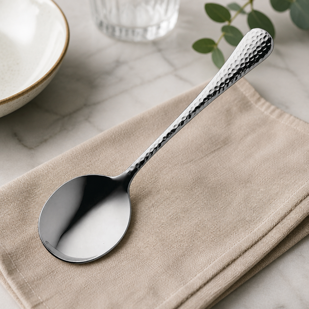 Commercial Isla Soup Spoons 12 Pack Embossed Handle Cutlery