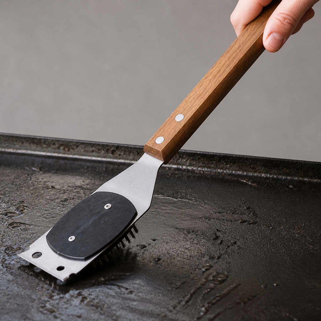 Commercial BBQ Grill Brush with ergonomic rosewood handle