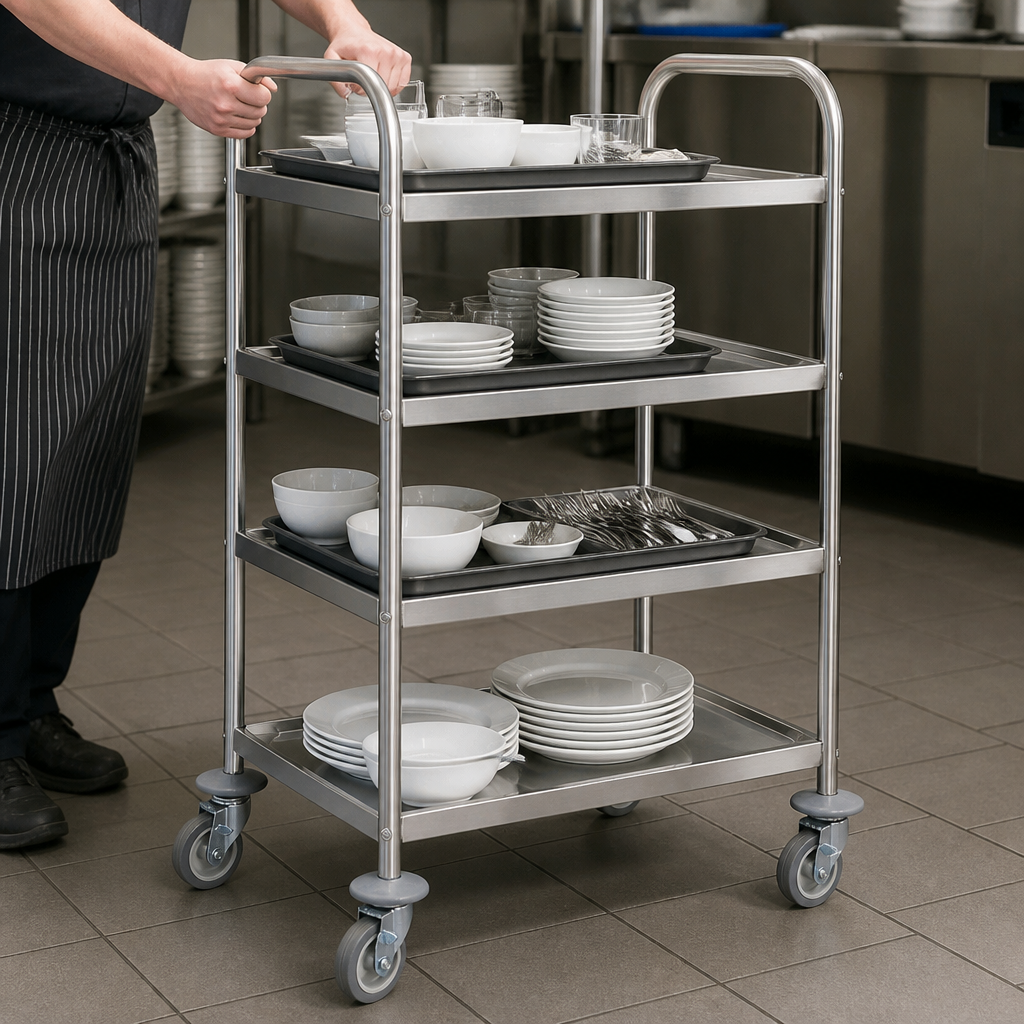 4 Tier Commercial Clearing Trolley with Heavy Duty Castors