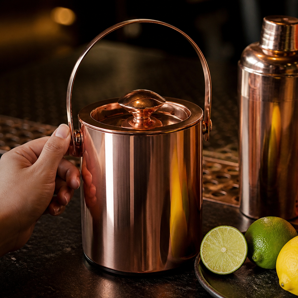 1Ltr Double Walled Copper Ice Bucket with Lid