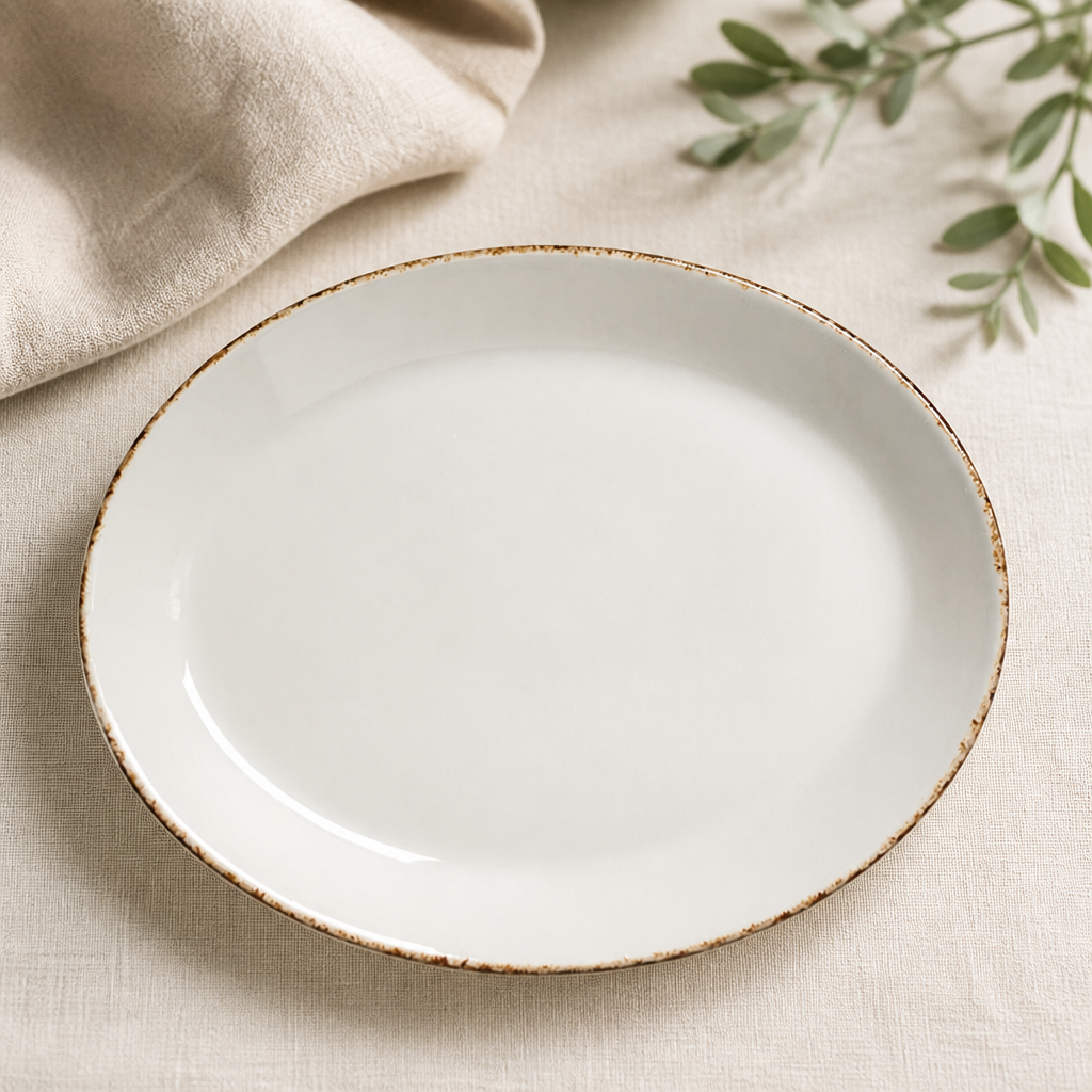 Brown Dapple Oval Coupe Plates 202mm - 24 Pack Commercial Crockery