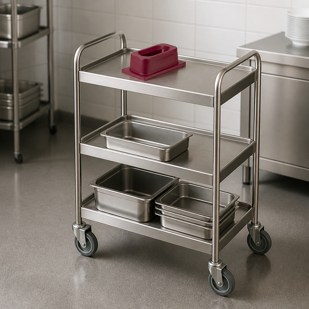 Commercial Cutlery Catcher Tray Trolley 165mm High Burgundy