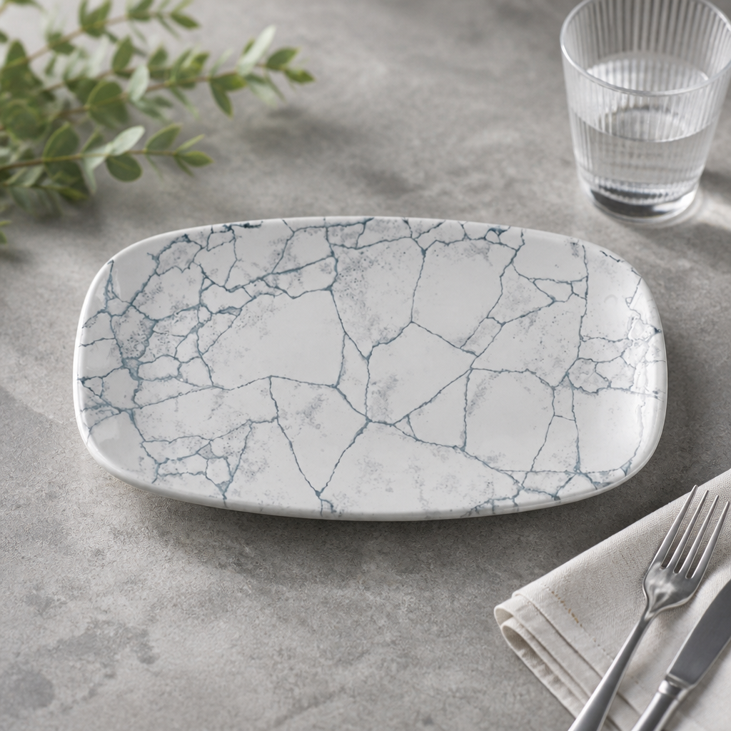Commercial Kintsugi Oblong Plates 355x189mm Grey 6 Pack
