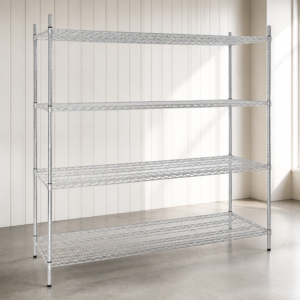 4 Tier Commercial Wire Shelving Unit 1830x610mm Adjustable