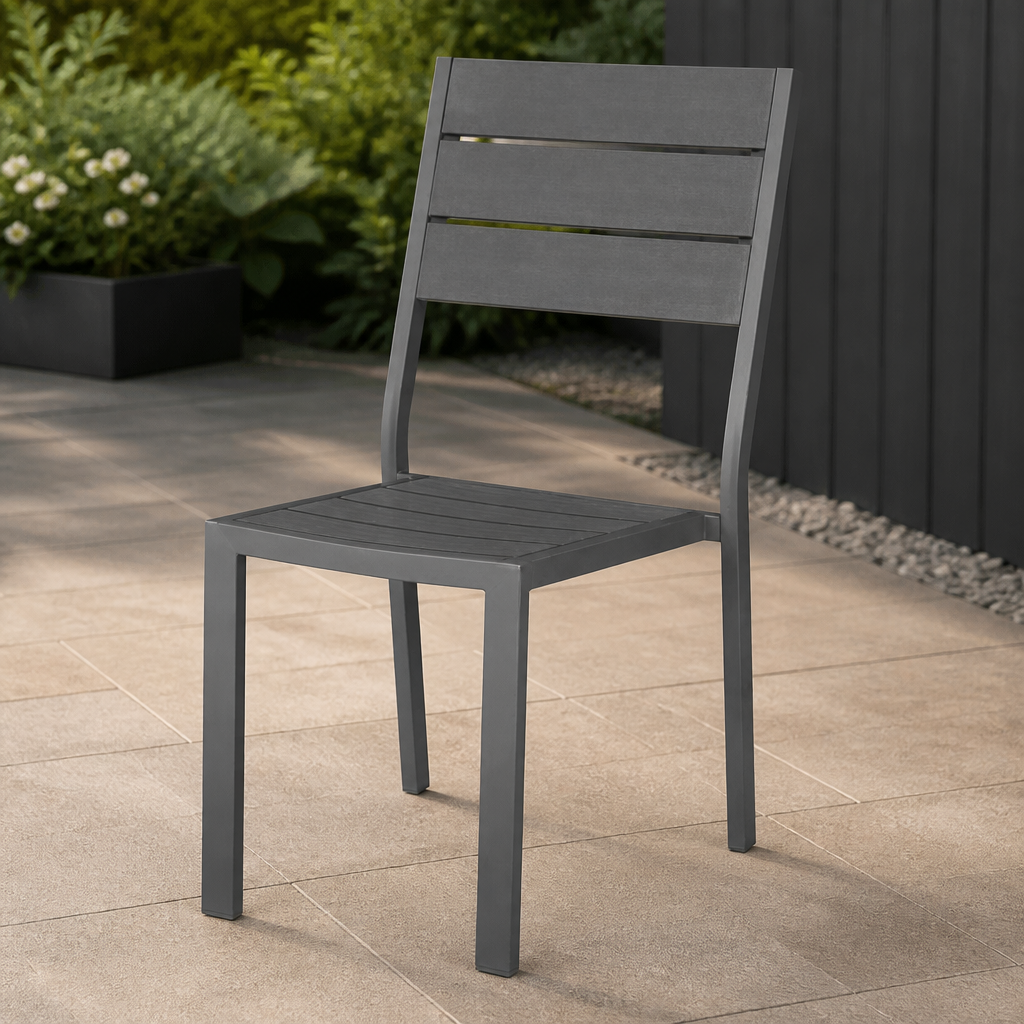 Commercial Outdoor Slatted Side Chair Grey 4 Pack