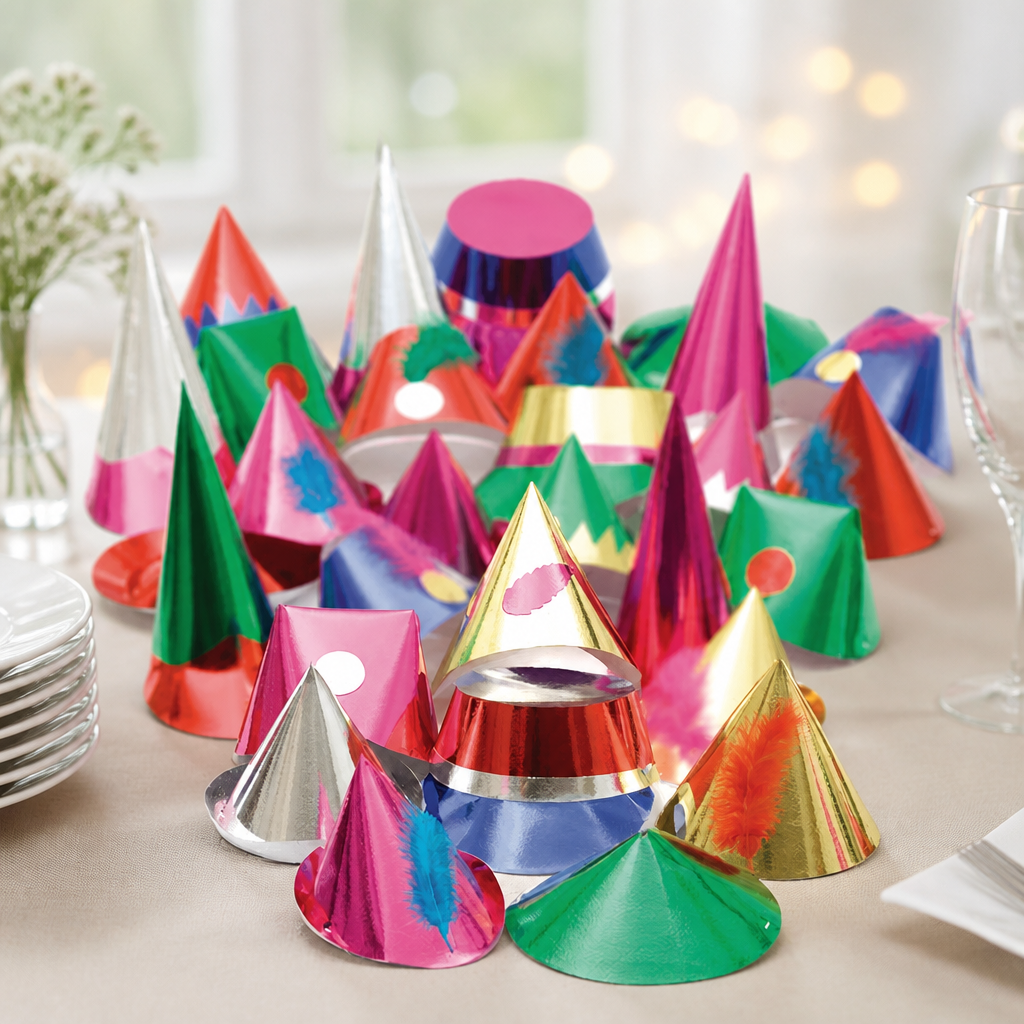 Disposable Adult Party Hats 72 Pack Metallic Card Assorted Shapes